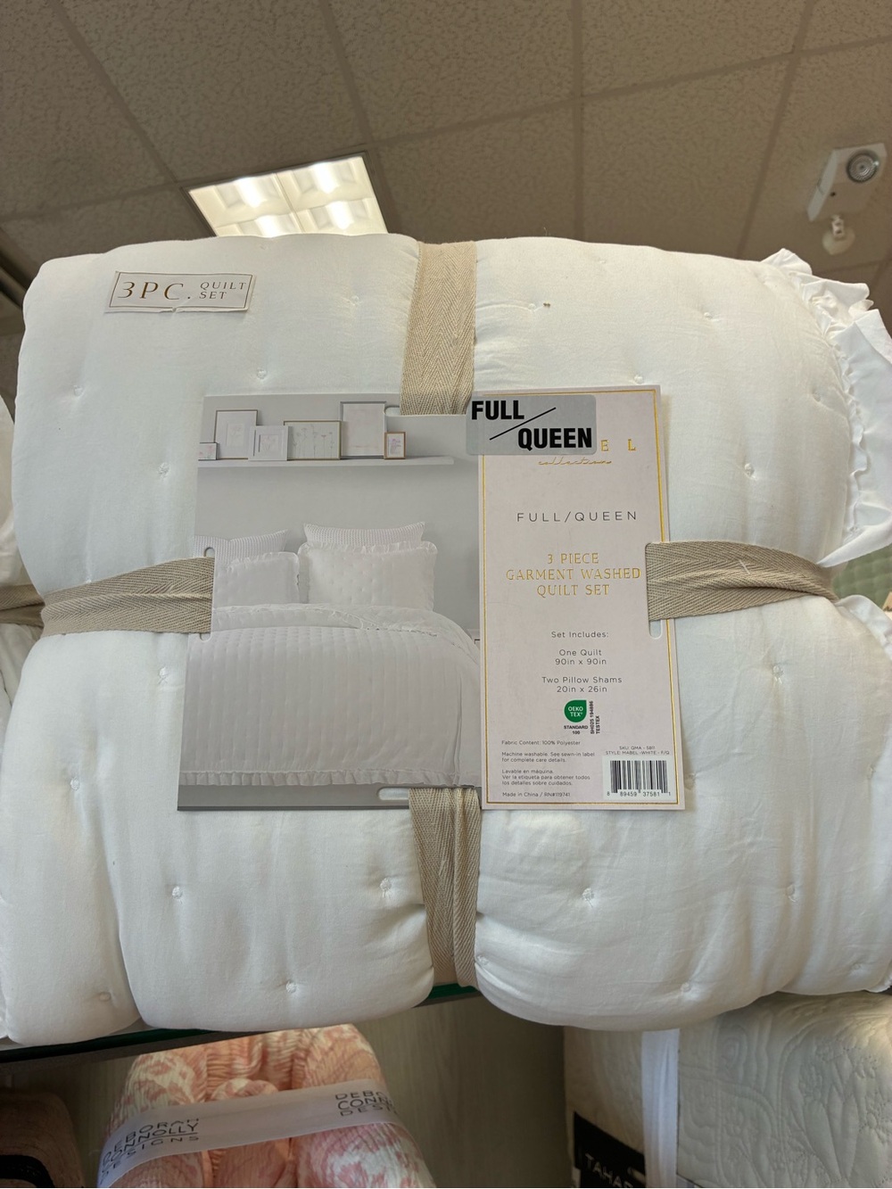 Full/Queen White Garment Washed Quilt Set - 3 Piece